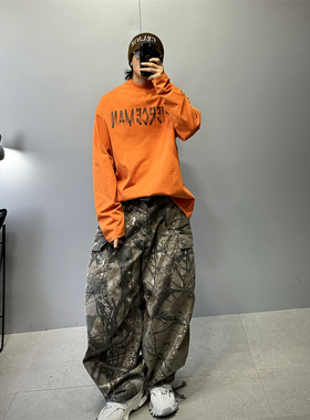 oversize阔版T重磅350g纯棉长袖t恤男vintage复古痞帅美式潮牌T恤