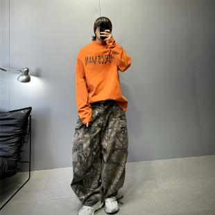 oversize阔版T重磅350g纯棉长袖t恤男vintage复古痞帅美式潮牌T恤