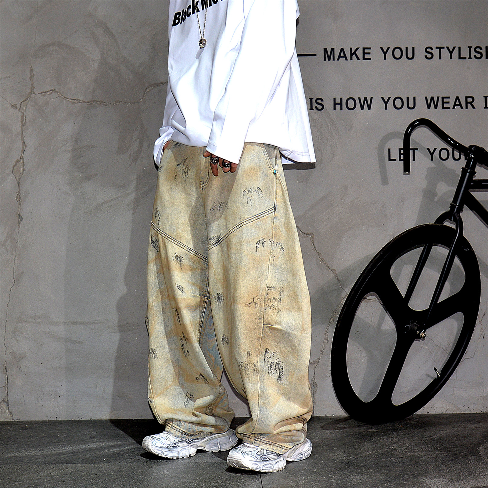 vibe废土风做旧脏洗大阔腿弯刀牛仔裤男潮牌巴黎痞帅宽松拖地长裤,男装,牛仔裤,淘宝优惠券,粉丝福利购,淘宝优惠卷