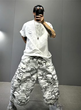 oversize溜肩廓形纯棉白色短袖男t恤创意潮牌宽松阔版半袖T恤衫夏