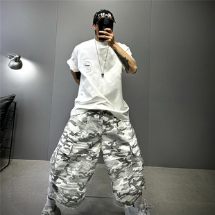 oversize溜肩廓形纯棉白色短袖男t恤创意潮牌宽松阔版半袖T恤衫夏