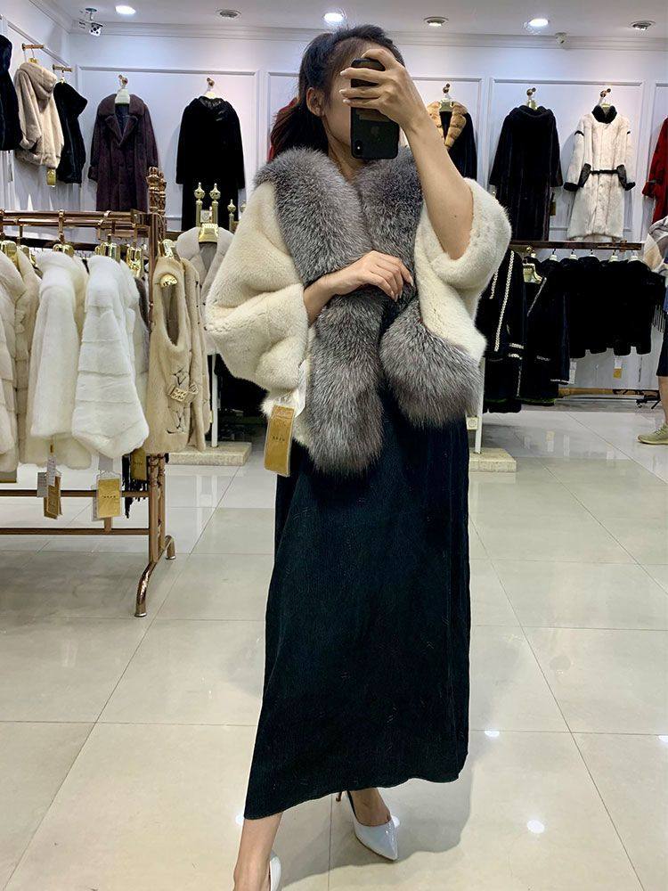 蝙蝠袖仿皮草外套女加厚宽松版披皮草