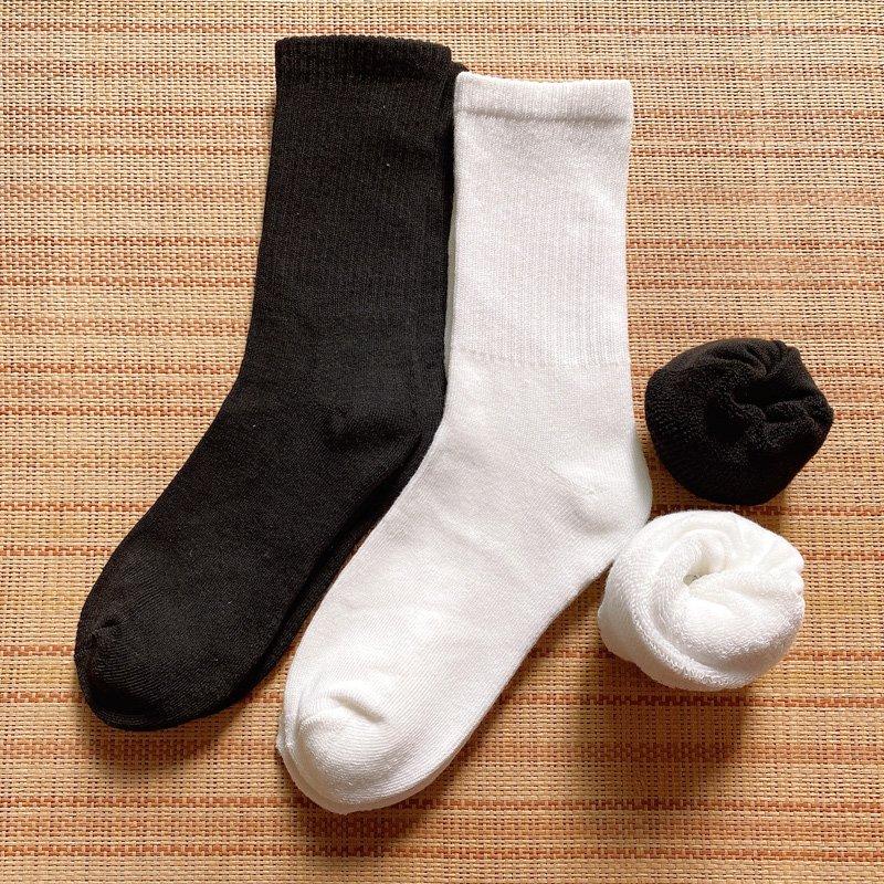 秋冬季加厚毛圈袜情侣黑白色毛巾袜全棉吸汗运动袜男女高腰中筒袜