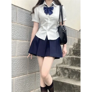 短袖 夏季 原创jk制服绑带收腰衬衫 正版 裙 学院风泡泡袖 白色衬衣套装