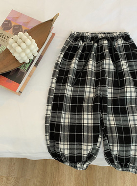 日系新款男女童格子束脚裤中小儿童宽松休闲裤宝宝时髦洋气长裤子