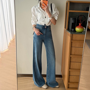 360°四面弹简约高腰微辣裤 女2026春款 辣妹喇叭牛仔裤 十三行女装