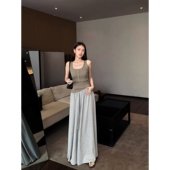 长裤 GEMQI 子女夏2025新款 薄款 灰色慵懒风垂感裙裤 高腰阔腿休闲裤