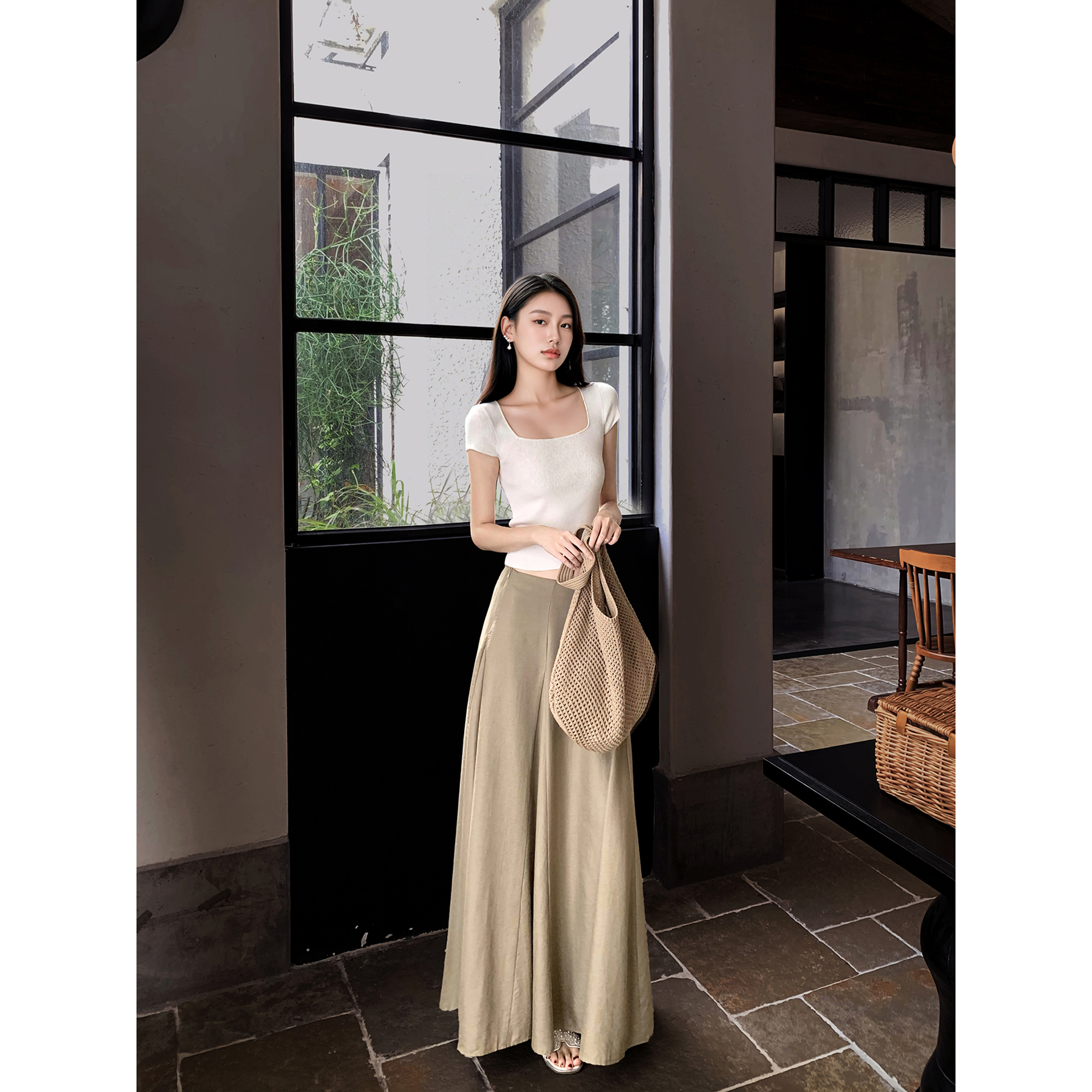 GEMQI艺展缪斯亚麻卡其半身裙