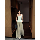 绿色垂感拖地腿休闲裤 子女夏季 2025新款 GEMQI 设计感高腰显瘦长裤