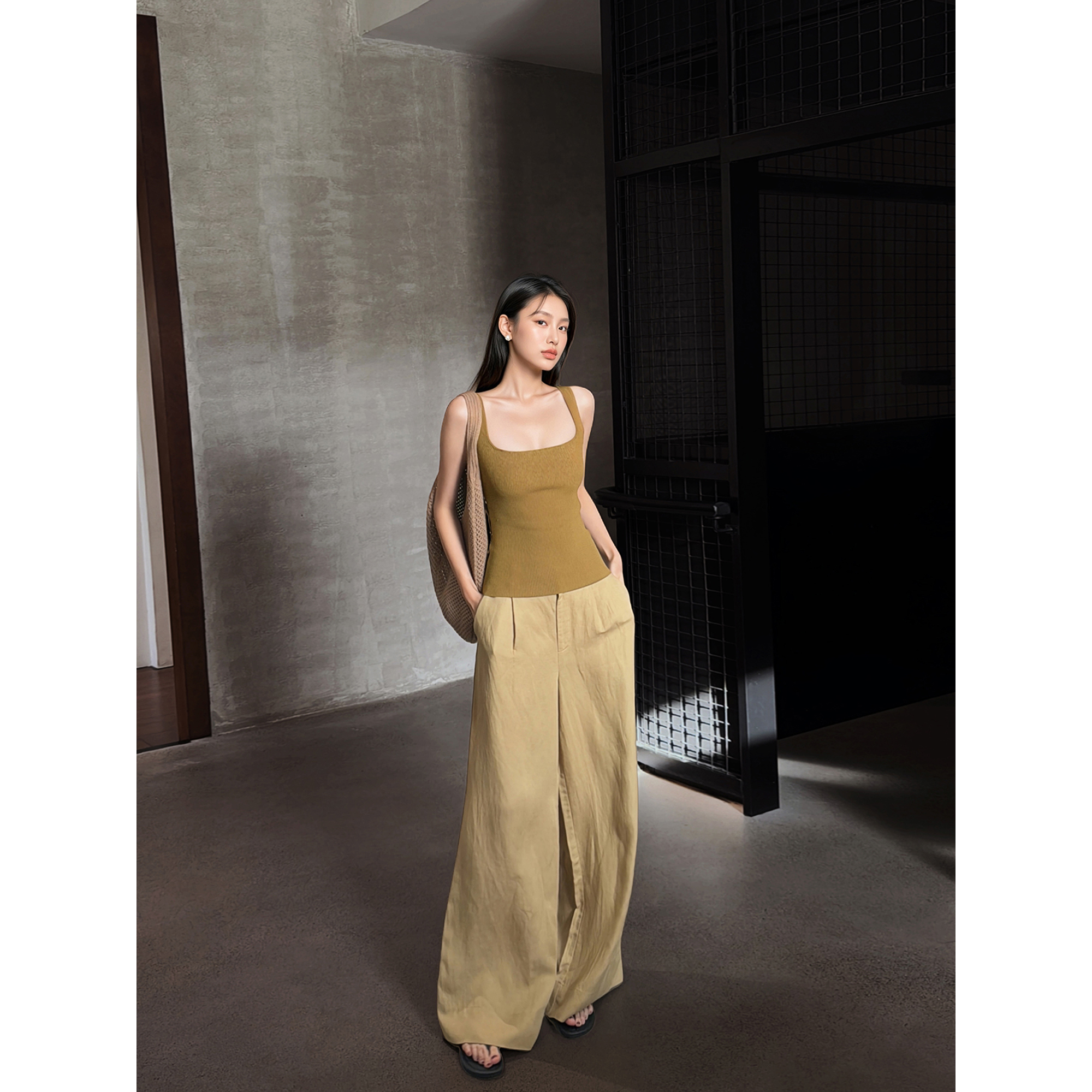 GEMQI经典老钱棉麻阔腿休闲裤