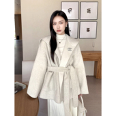 GEMQI 撞色短款 毛呢外套女秋冬设计感两面穿收腰双面呢含羊毛大衣