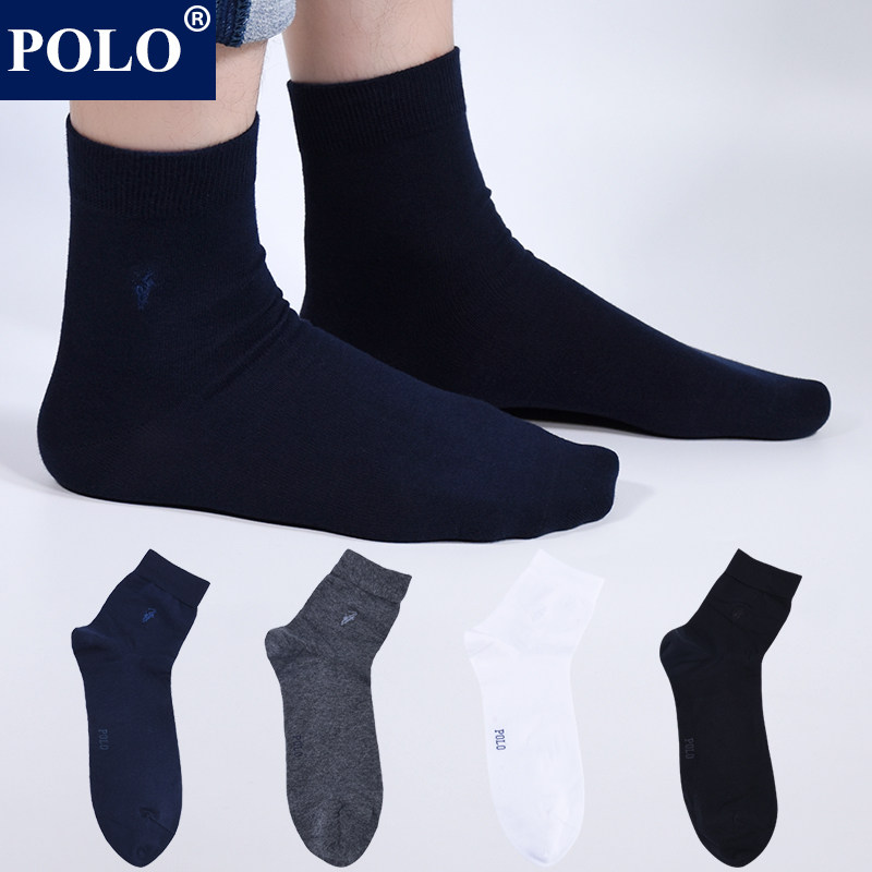Polo袜子男黑色百搭上班商务中筒袜秋冬保暖吸湿排汗无骨休闲棉袜