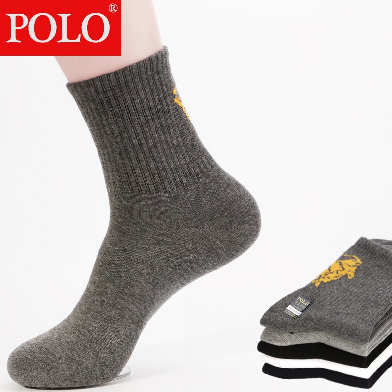 Polo袜子男运动棉袜冬季加厚男士中筒袜子休闲透气学生潮流跑步袜