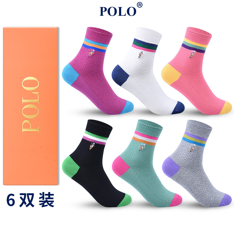 Polo袜子潮流ins女士中筒袜秋冬季厚款个性百搭彩色休闲长筒棉袜