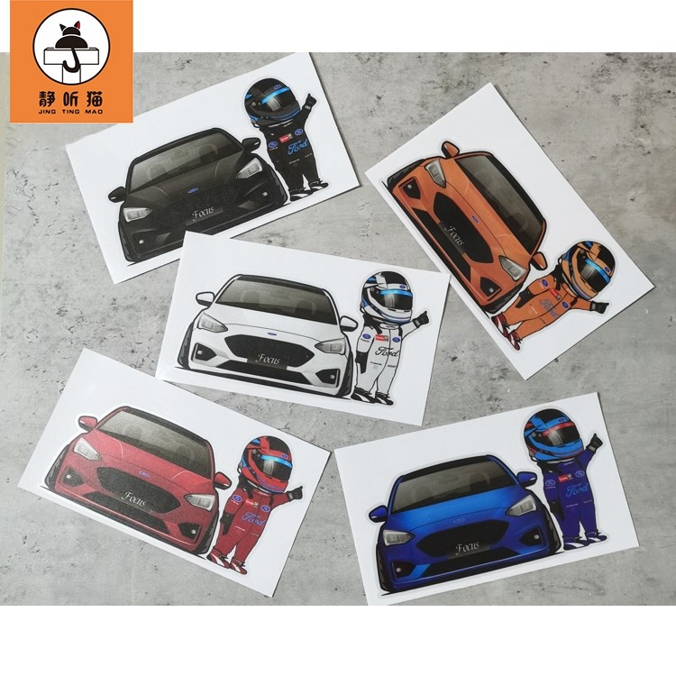 q版福克斯汽车装饰贴纸带可爱赛车手贴图st-line两厢车头改装车贴