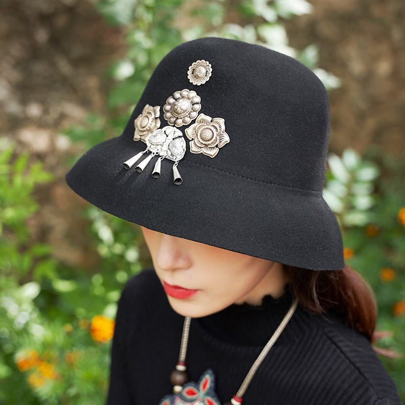 杨丽萍官方旗舰店羊毛苗银礼帽