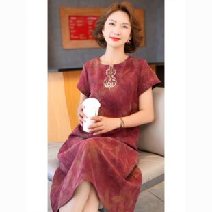 高端妈妈桑蚕丝杭州丝绸连衣裙女夏季新款绣花中老年真丝香云纱裙