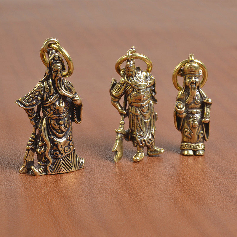 단단한 황동 부의 신 GUAN YU 키 체인 칼 GUAN ERYE 순수 수제 키 체인 펜던트 펜던트 선물 장식품