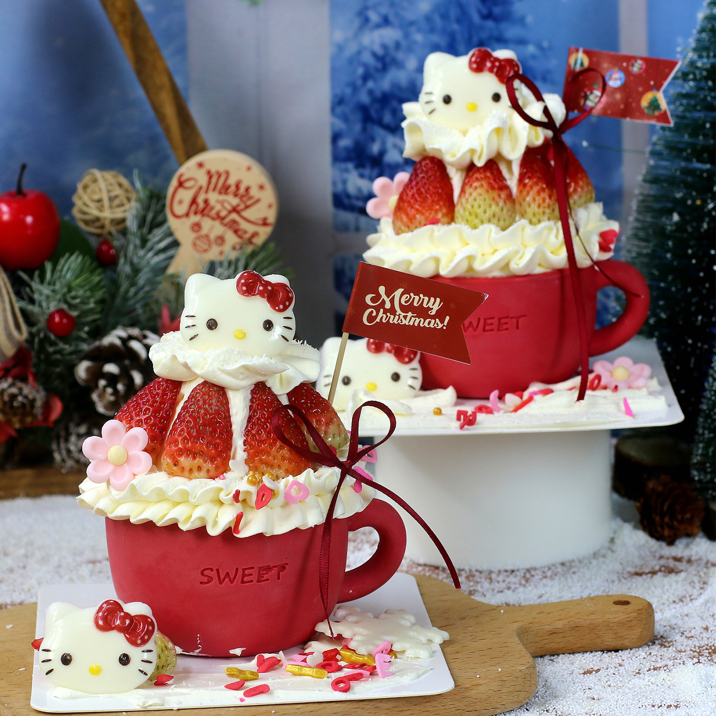 网红圣诞节蛋糕装饰杯子小猫雪人圣诞老人巧克力西点甜品烘焙摆件