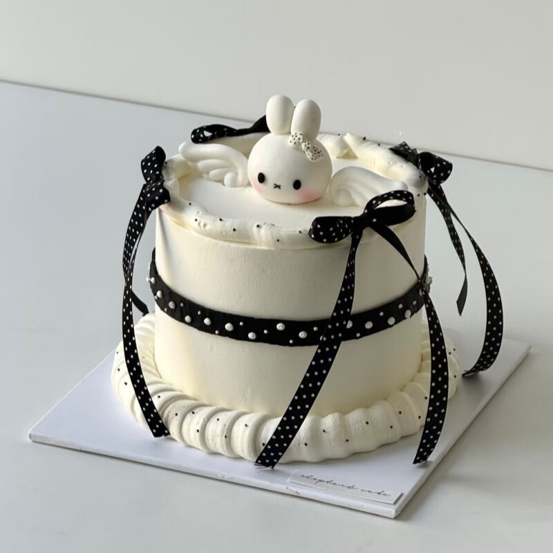 网红ins米菲小兔子蛋糕装插件摆件黑白波点丝带生日烘焙装扮饰品
