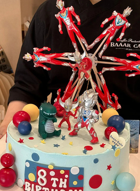 新款 网红超人旋转蛋糕转转摩天轮装饰摆件儿童生日烘焙配件