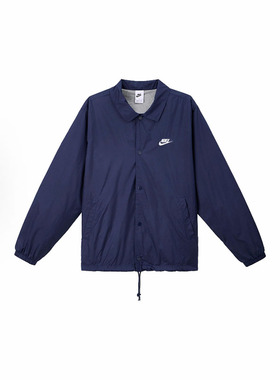 Nike 蓝色 男子 纯色Logo 单排扣翻领运动休闲夹克外套FN3317-410