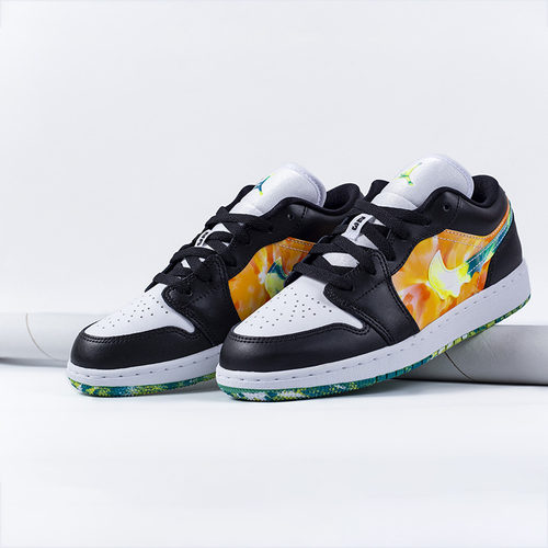 Air Jordan 1 Low SE 黑绿橙扎染 女子低帮复古篮球鞋DJ6252-038