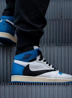 Air Jordan 1 AJ1 TS藤原浩闪电联名 倒钩白蓝男篮球鞋DH3227-105