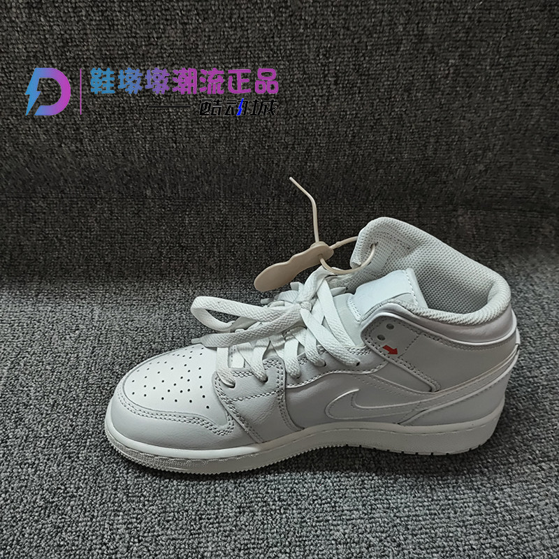 瑕疵处理Air Jordan 1 Mid AJ1 白色GS中帮复古篮球鞋 554725-136,运动鞋new,篮球鞋,淘宝优惠券,粉丝福利购,淘宝优惠卷