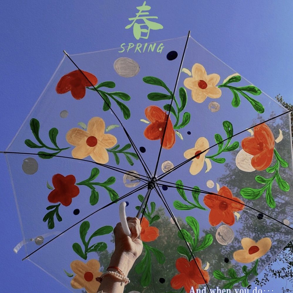 儿童伞绘画diy透明雨伞画画手工涂鸦色幼儿园美术空白手绘透明伞