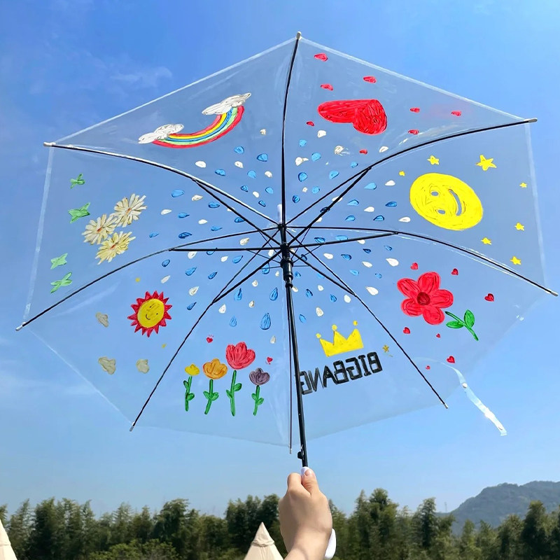 幼儿园彩绘伞空白雨伞儿童绘画手工涂鸦diy手绘画画透明道具伞