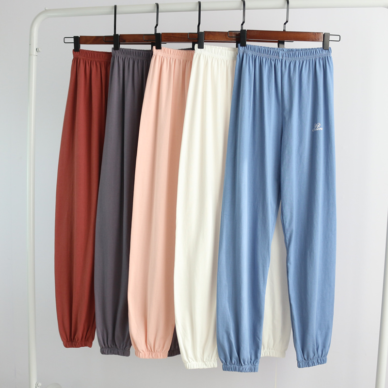纯棉睡裤女日系春秋薄款针织长裤夏季收口小脚裤宽松防蚊裤家居裤