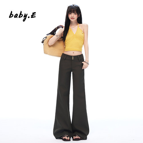 Baby.E复古双扣低腰微喇牛仔裤女
