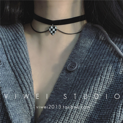 棋盘格暗黑少女项圈choker