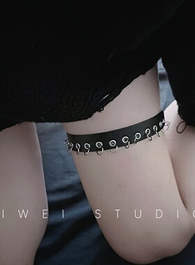 「rock'n roll」朋克暗黑系腿饰金属pu皮舞蹈表演音乐节大腿环女