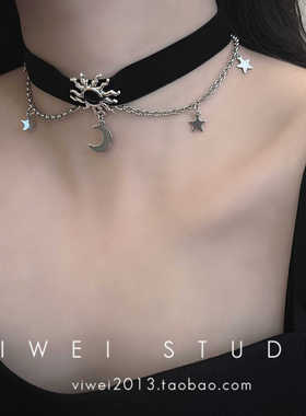 朋克甜酷太阳辣妹小众锁骨链