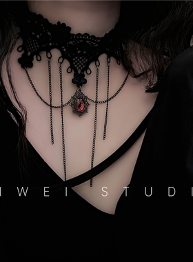 「Goth Choker」复古暗黑链条流苏朋克亚文化洛丽塔蕾丝锁骨链女