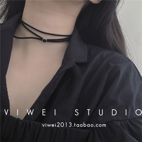 VIWEI圆环黑色绒绳锁骨链颈带