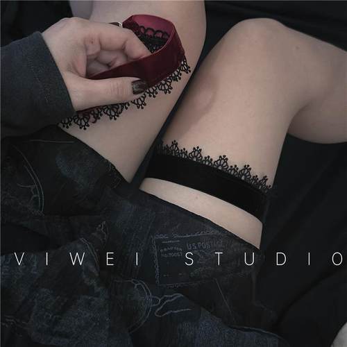 「哥特」蕾丝腿环暗黑禁欲系洛丽塔女仆风可调节弹力美腿显瘦腿环