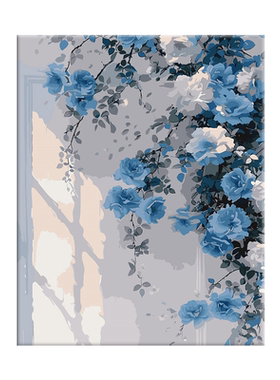 icision数字油画diy油彩画手绘手工填色填充涂色解压肌理蓝色玫瑰