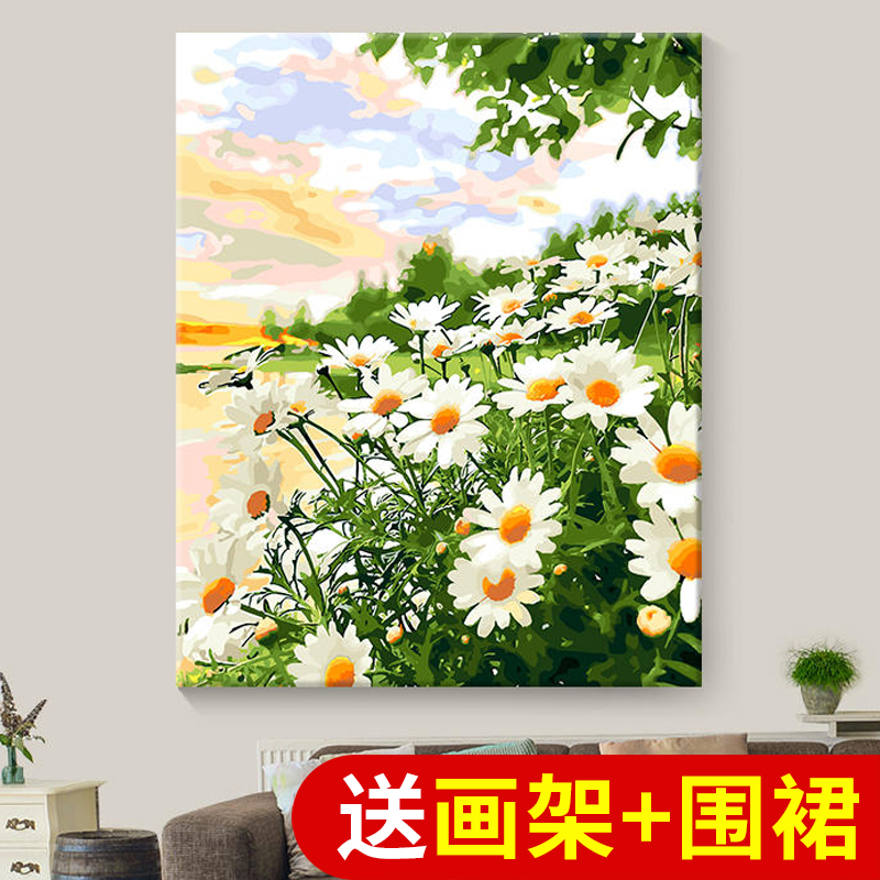 diy数字油画填色填充成人油彩雏菊玫瑰手工绘水彩花卉客厅装饰画图片