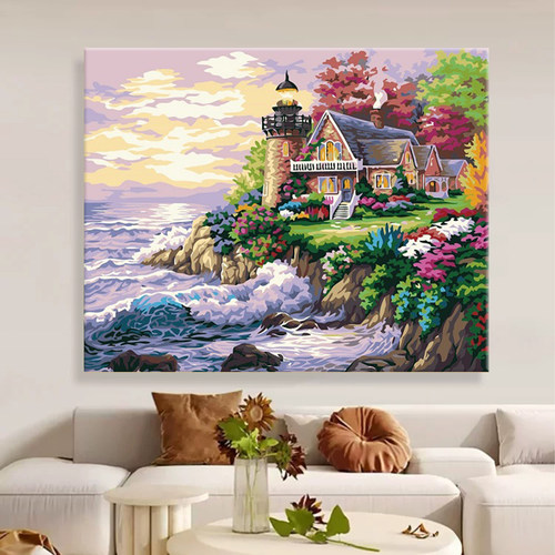欧式数字油画diy手绘填色减压手工填充风景高级感装饰画海边的梦