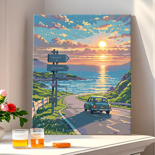 海边公路治愈风景宫崎骏diy数字油画2026新款无聊解闷手工填充画