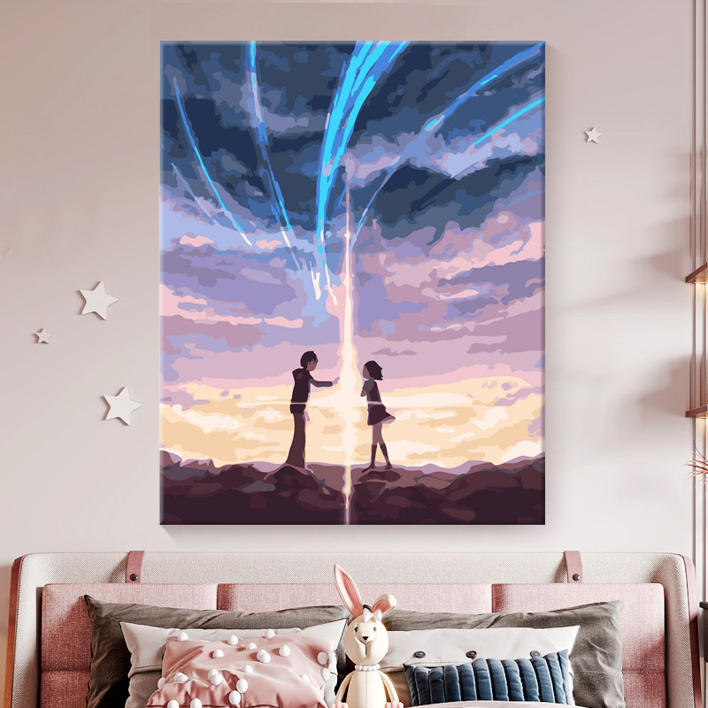 数字油画儿童卡通动漫人物你的名字diy治愈填色画油彩画水彩画