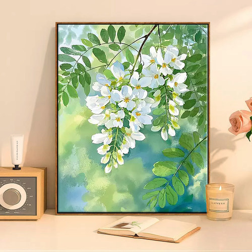 高级感数字油画diy成人画画手工填色涂色手绘填充油彩画初夏槐花