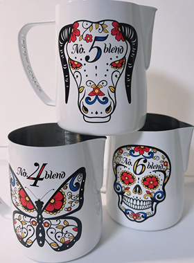 澳洲Melba Coffee 骷髅蝴蝶公牛限量拉花缸奶泡杯450ml 490ml尖嘴