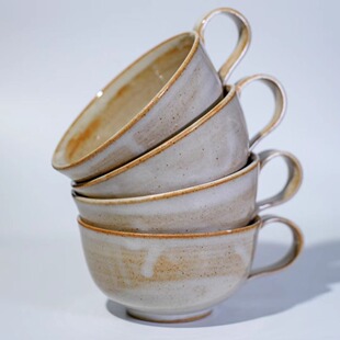 日式粗陶 手工制作陶瓷咖啡杯拿铁拉花对流杯 家用咖啡店用