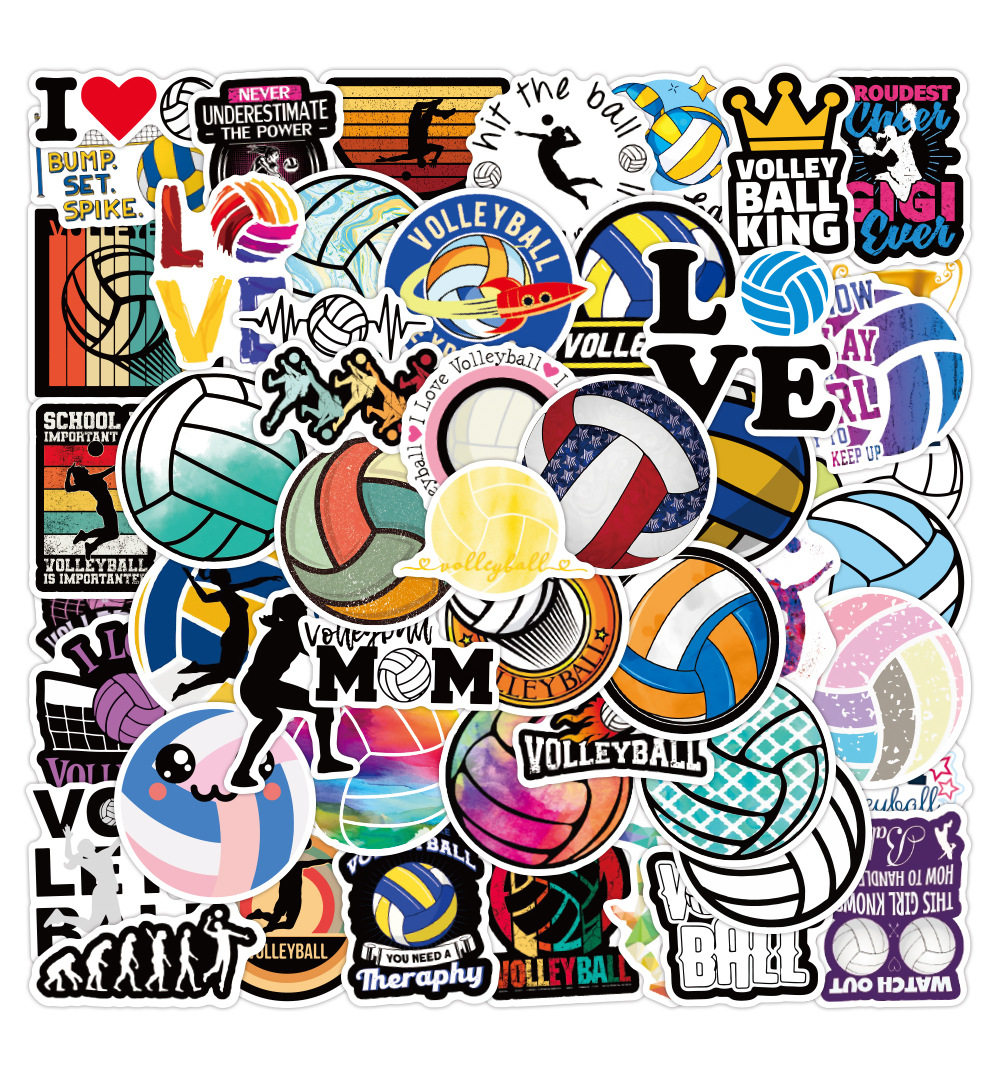 50张volleyball排球卡通贴纸笔记本电脑平板手机水杯滑板吉他贴画