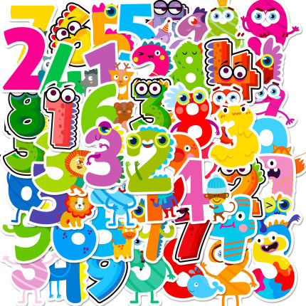 50张阿拉伯数字1-9儿童早教启蒙卡通贴画玩具文具盒笔记本diy贴纸
