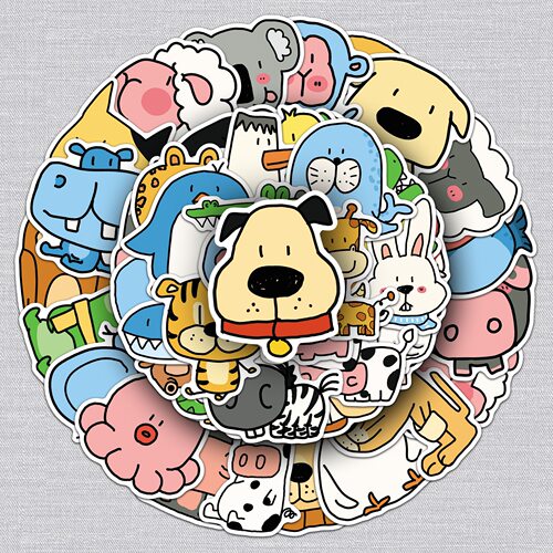 50张原创动物园贴纸可爱手绘animal不侵权卡通防水装饰奶茶杯贴纸